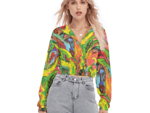 V-neck Lapel Cropped Blouse African Tree Collection