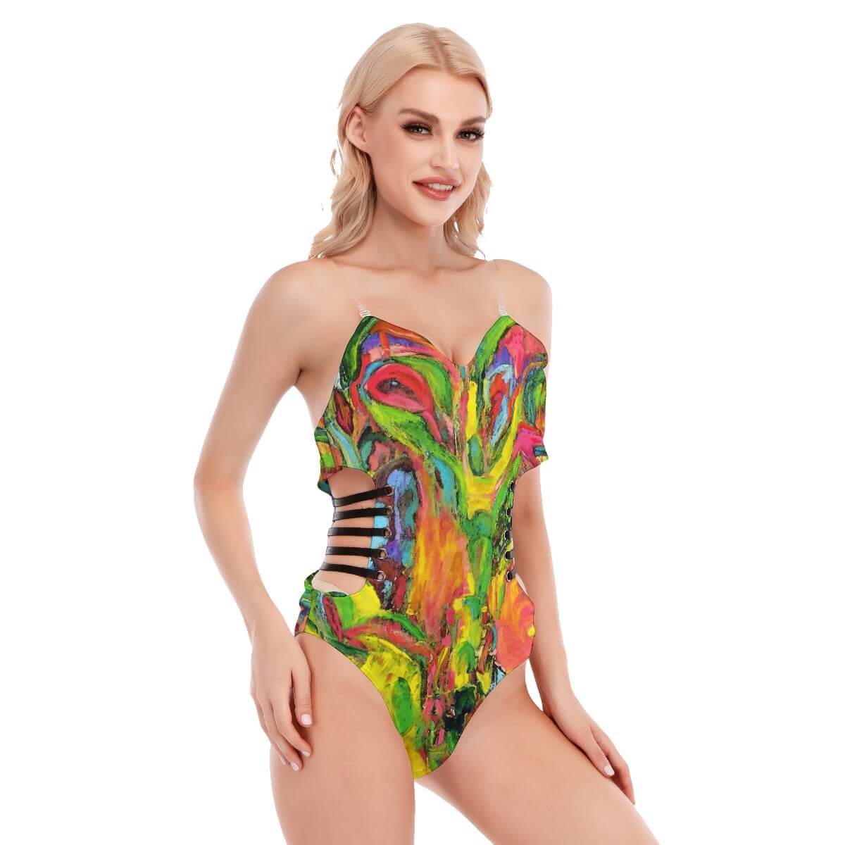 Women’s Tube Top Bodysuit With Side Black Straps African Tree Collection