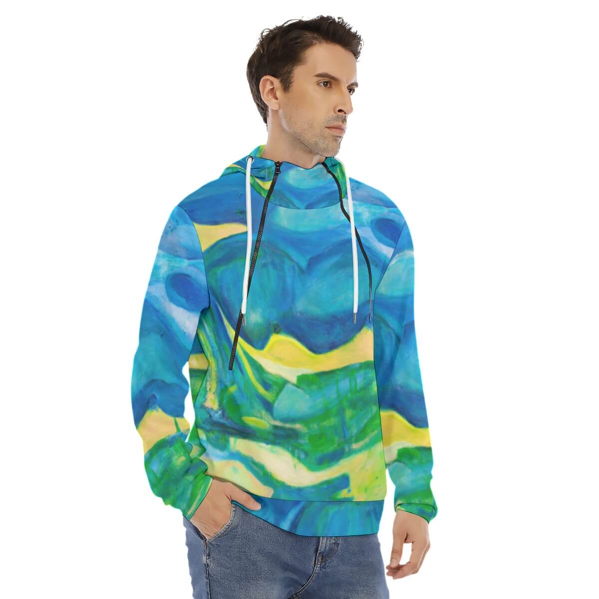 Men's Hoodie With Placket Double Zipper Under The Sea Collection