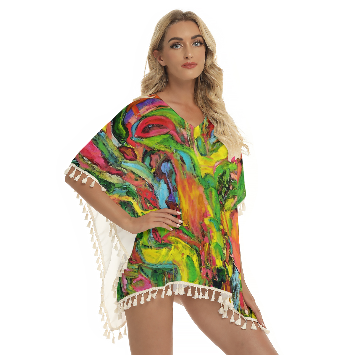 Women’s Square Fringed Shawl (Poncho) African Tree Collection