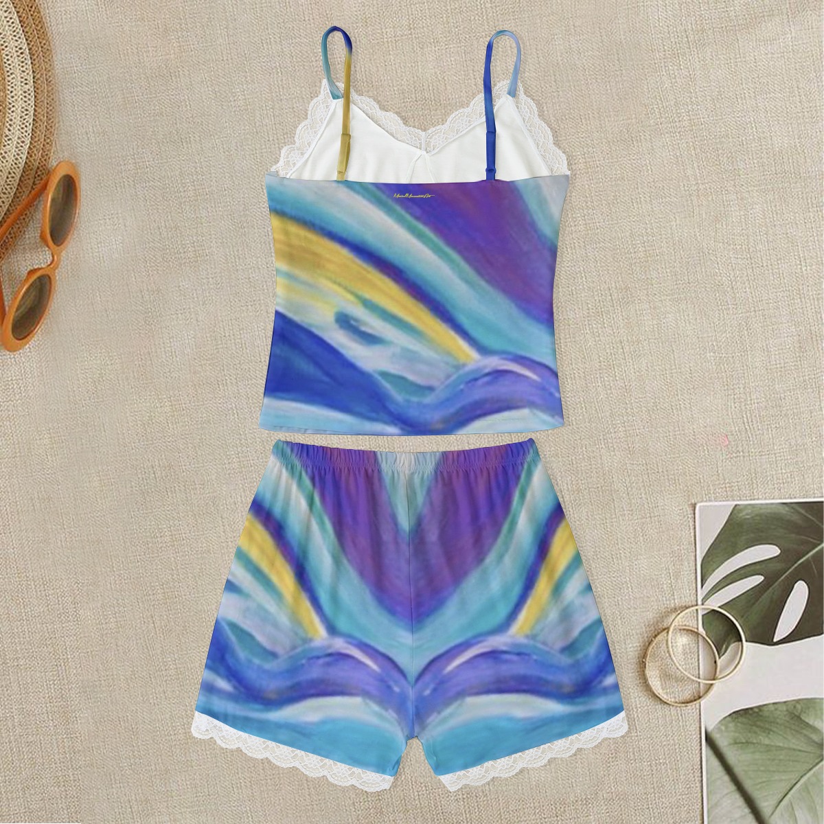 Women’s Cami Home Suit With Lace Edge Blue Skies Collection