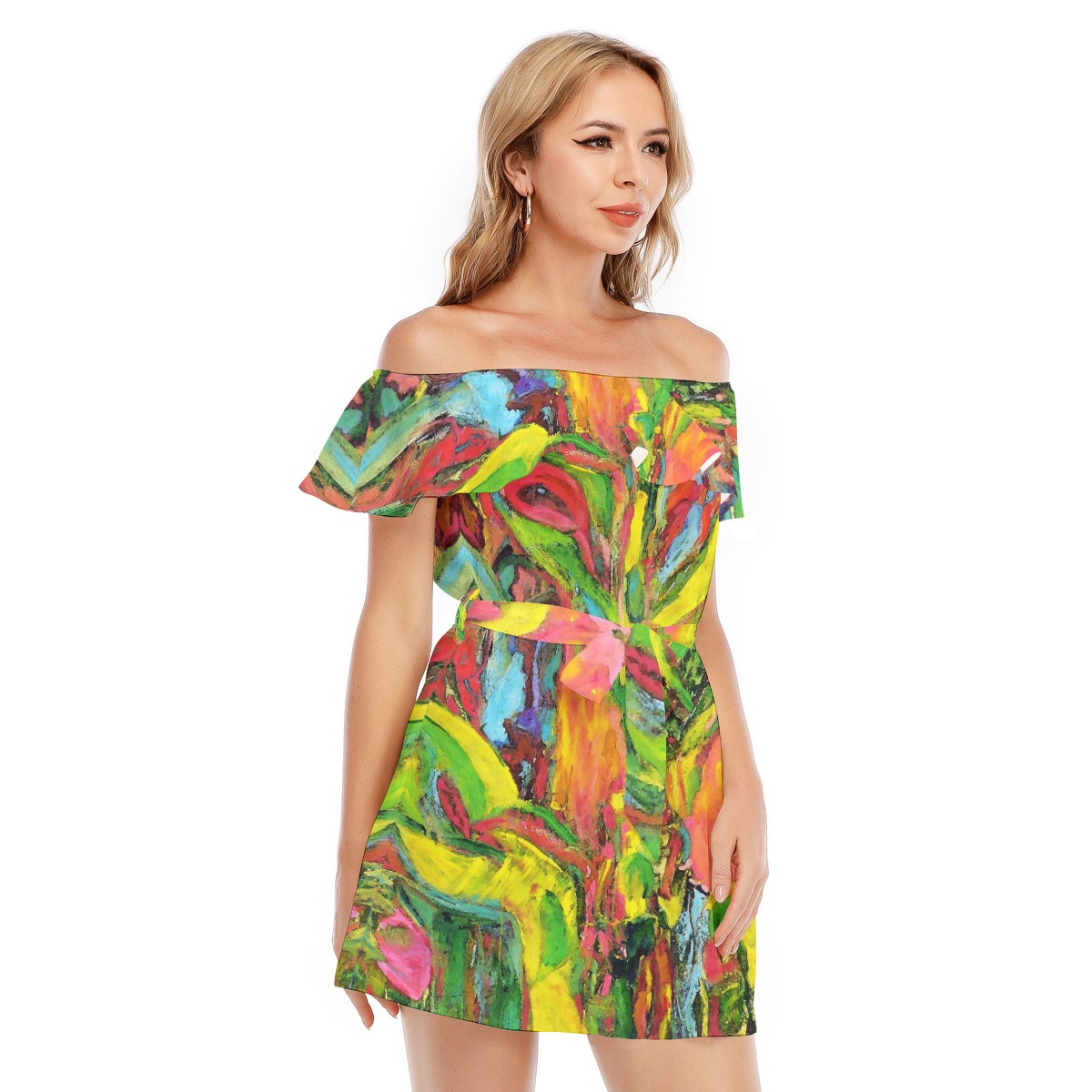 Women’s Off-shoulder Dress With Ruffle African Tree Collection