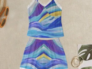Women's Cami Home Suit With Lace Edge Blue Skies Collection