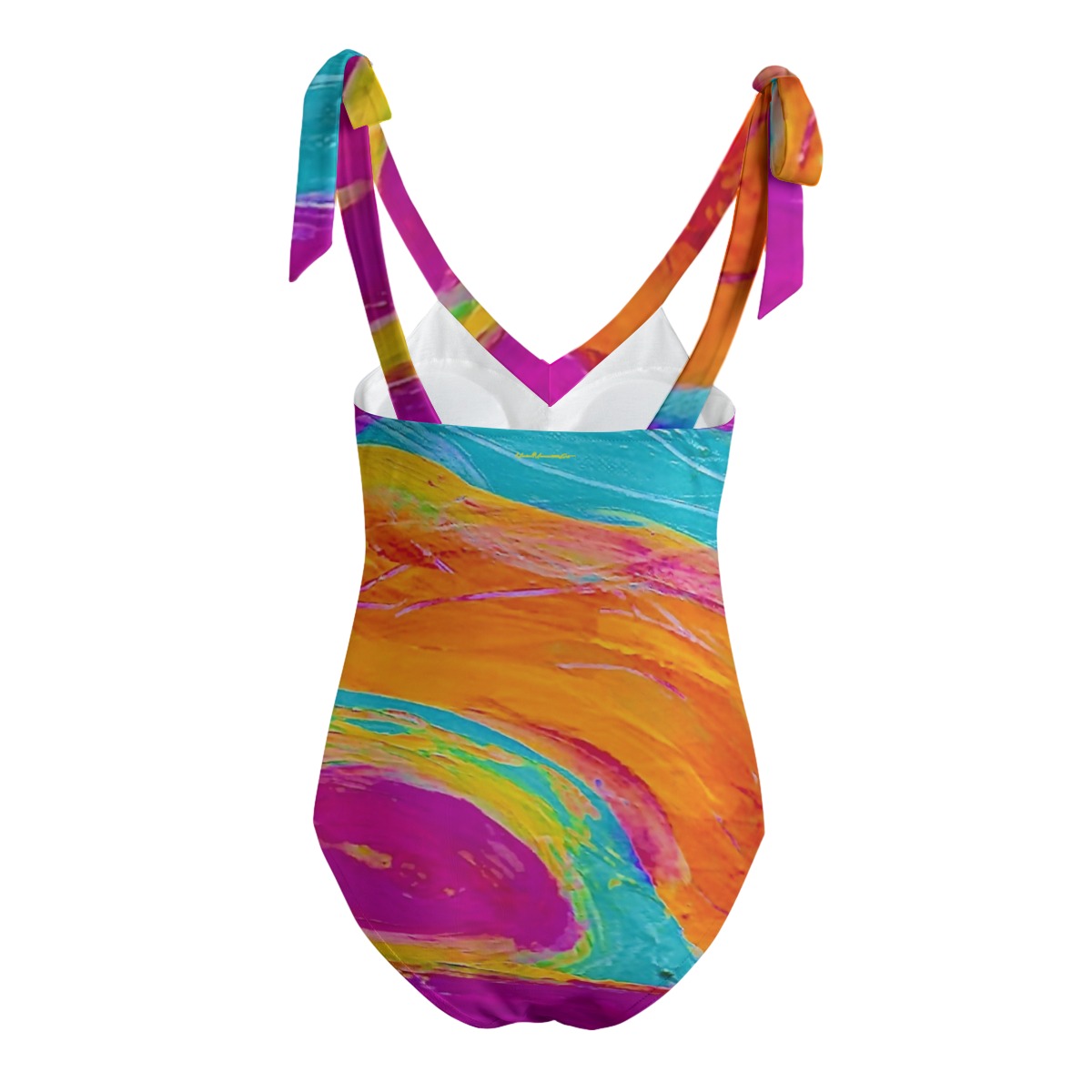 Women’s Tie Shoulder Onepiece Padded Swimsuit Pink Fish Collection