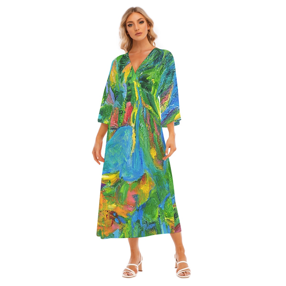 Women’s Mid-Sleeve Long Dress Green Tulip Collection
