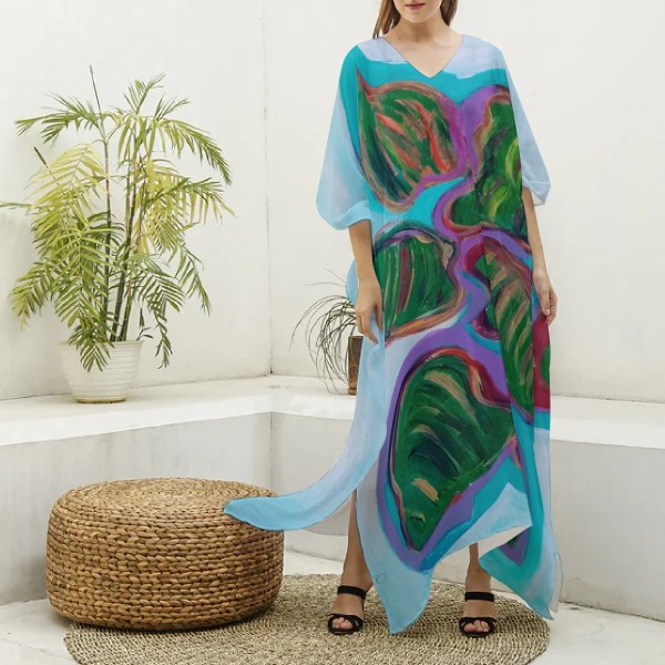 Silk Kaftan Robe Dress Green Leaf Collection