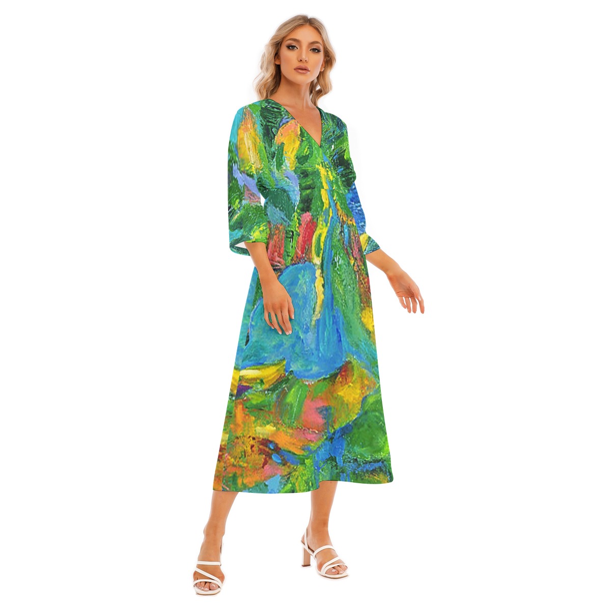 Women’s Mid-Sleeve Long Dress Green Tulip Collection